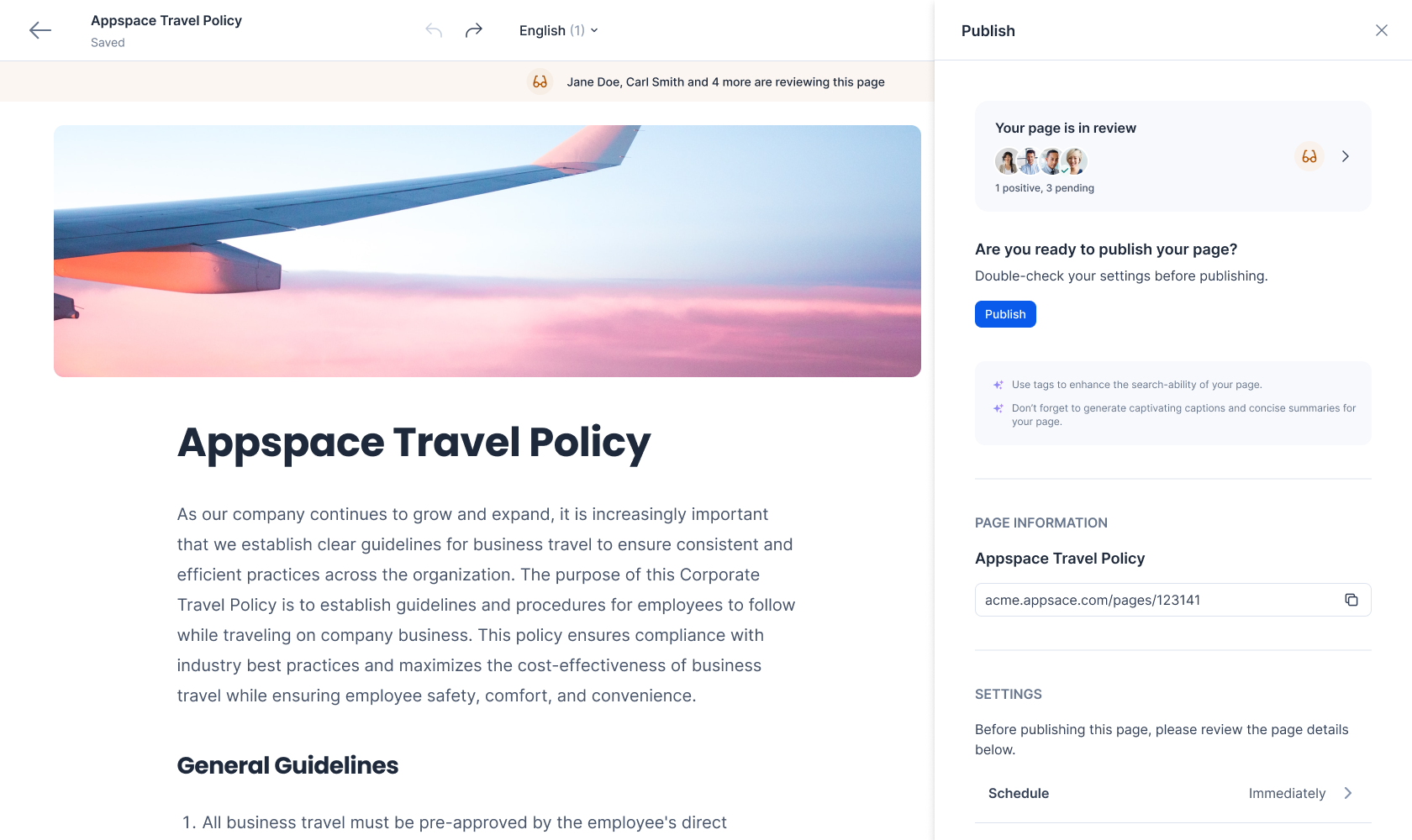 Screenshot of the final design of the content approval system