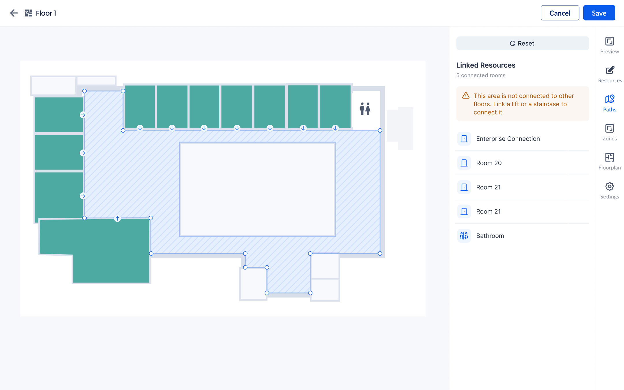 A first concept based on the idea of auto-detected, editable walkable areas